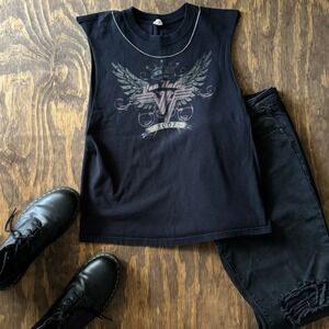 Van‎ Halen 2007 Tour Shirt Medium Sleeveless Cutoff Black Band Tee